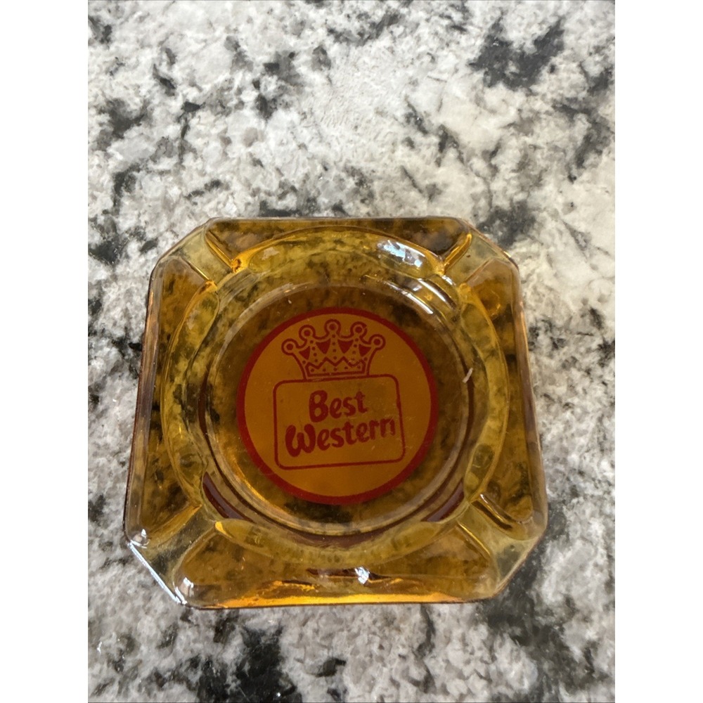 Vintage 1970's Best Western Motel Amber Glass Ashtray, Hotel/Motel Collectors